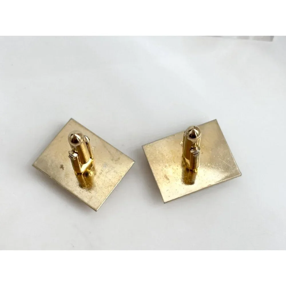 Faux Tiger's Eye Gold Toned Rectangular Vintage 80's Style Cuff Links